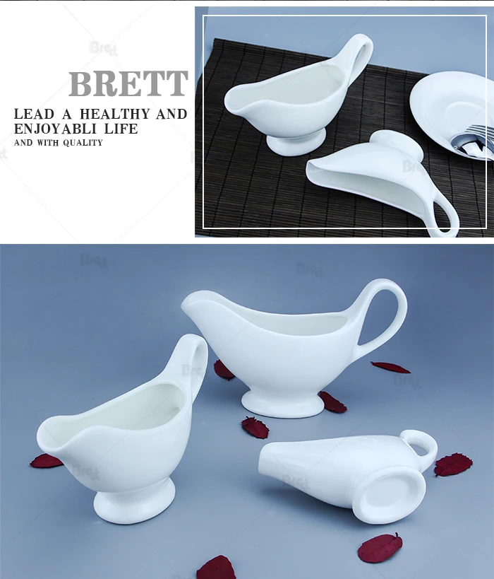 Hotel Restaurant White Ceramic Sauce Dish Personalized Gravy Boat