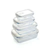 high quality borosilicate glass food container with comparement color plastic lid takeaway lunch box