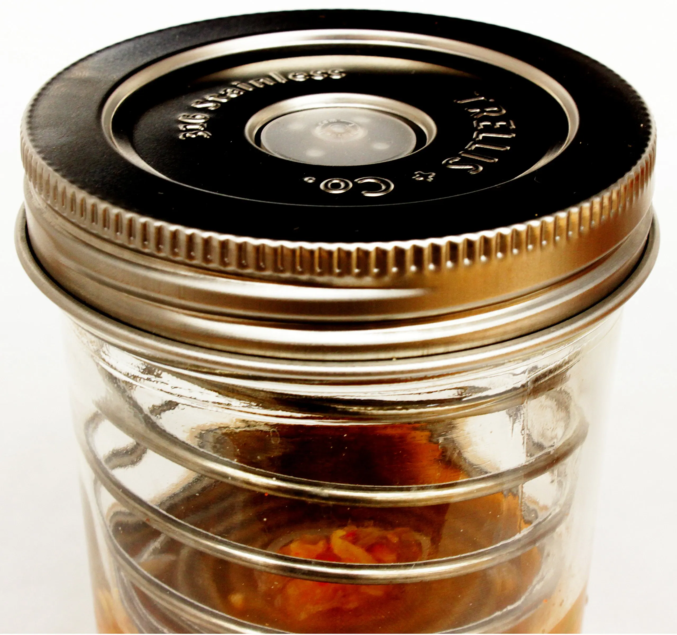 T&Co. 316 Stainless Steel Fermentation Lids – 3 Silicone Waterless Fermenter Airlocks Lids – Easy Lacto Fermenting Wide Mouth Canning Jar Lids for Sauerkraut, Pickling, Kefir