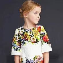 Euro Style One piece Kids Girls Vintage Floral Print 3 4 Sleeve Dress