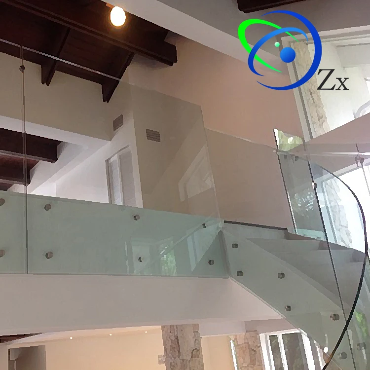 Curved Stair Glass Balustrade Standoff Fittings Spiral Staircase Handrail Cambered Glass Railing