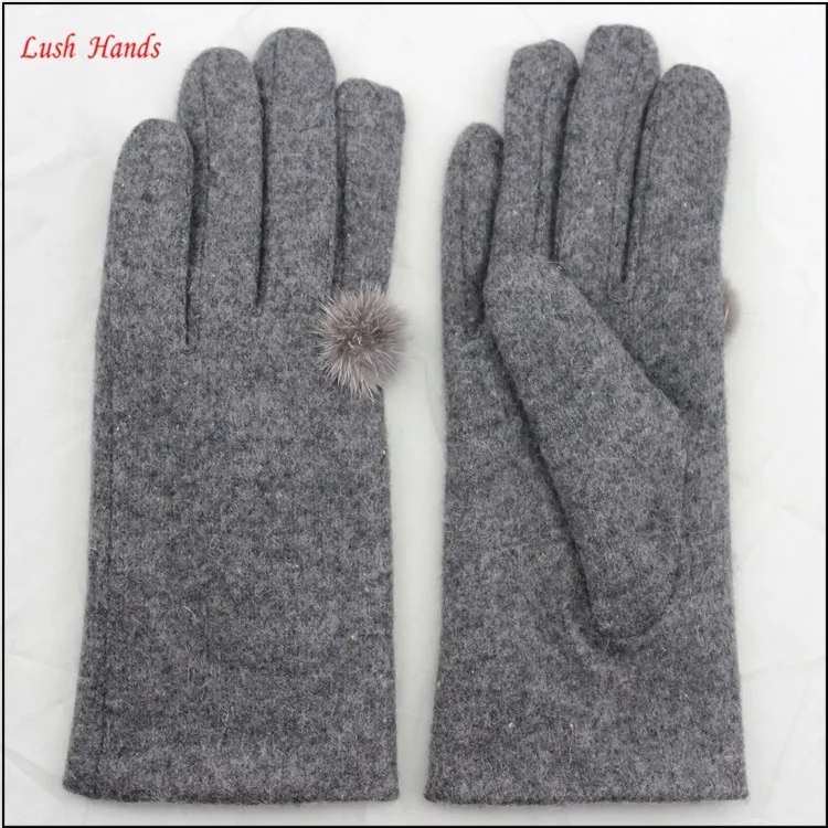 ladies simple grey woolen hand gloves women with finger buld