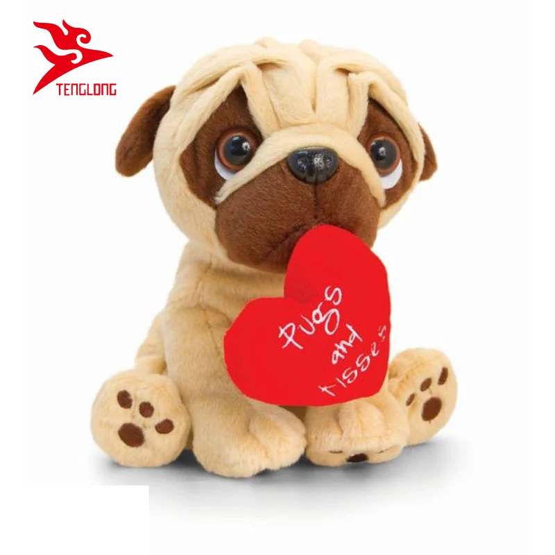 Valentine’s Day Cuddly Soft Toy Pug Love Heart cushion Laying Dog Teddy 30 cm 