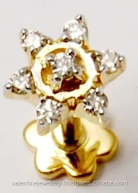 Special occasion nose pin design, Top quality gold diamond nose pin design, Seven diamond nose pin design