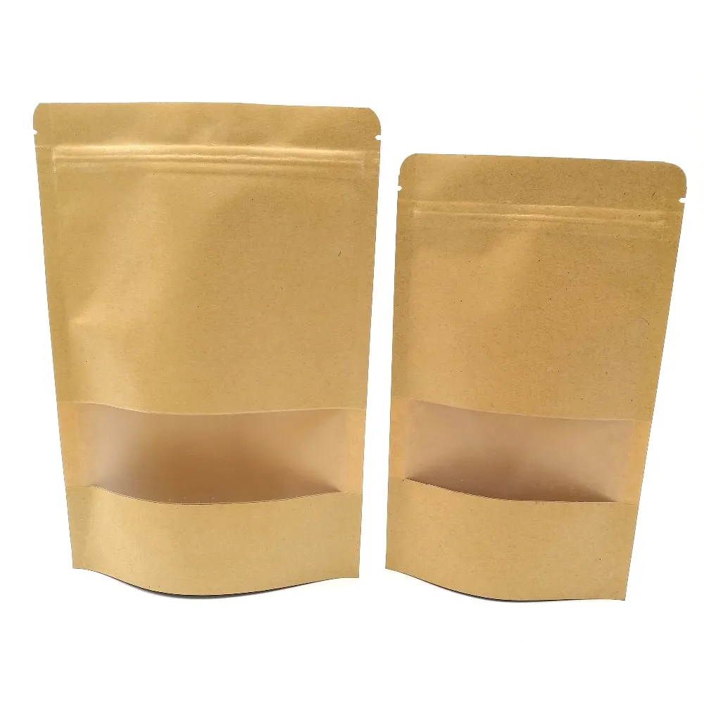 Brown Kraft Zip Lock Stand Up Food Bags Resealable Pouches With Notch And Matte Window Buy