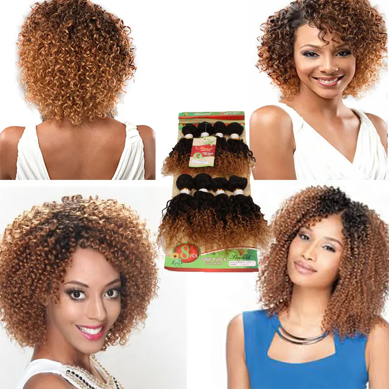 Cheap Ombre Brown Kinky Curly Human Hair Bundles 8pcs Pack