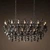 Restaurant Smoke Crystal Lighting Vintage Chandelier Rectangle Hanging Drop Light Dinner Room Mounted Ceiling Fixture CZ2553B/18