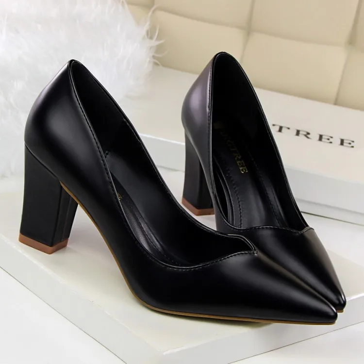 Low Moq Women Square Heel Shoes Sexy Pointed Toe Office Lady Pumps All