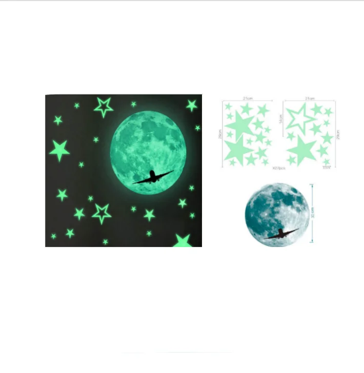 

glow in the dark tars and moon,2 Sets, Rainbow/blue/yellow/light green/pink/classical green