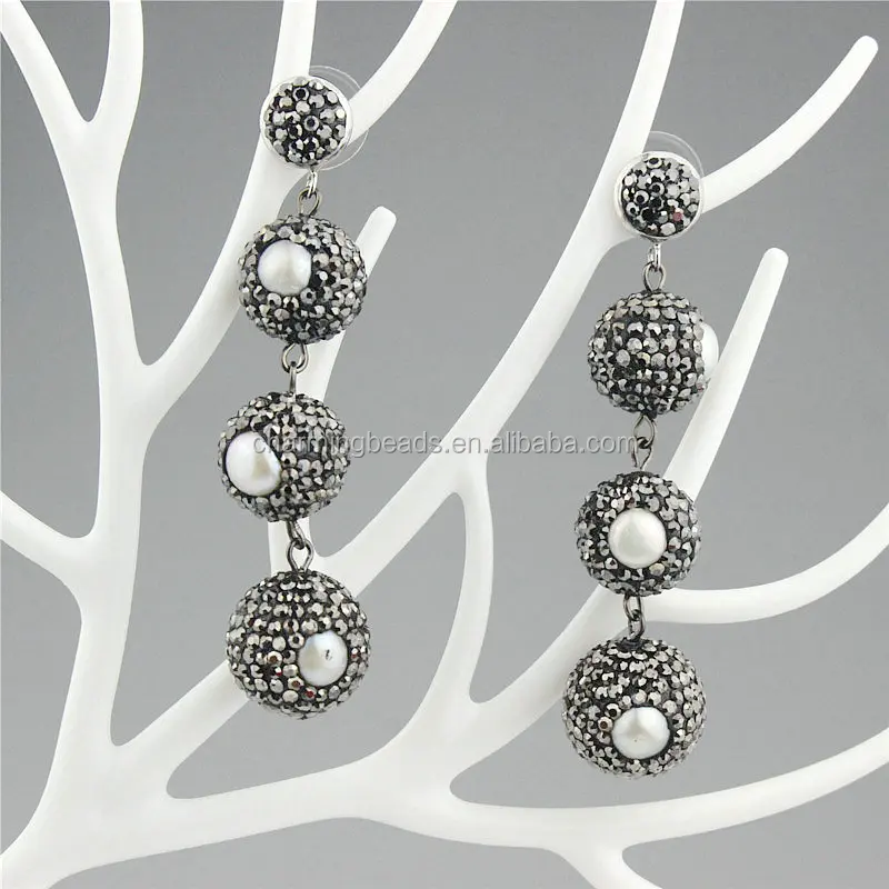 CH-ZSE0408 wholesale pave crystal connector pendant stud earring handmade,fashion stone jewelry pearl dangle earring hot sale
