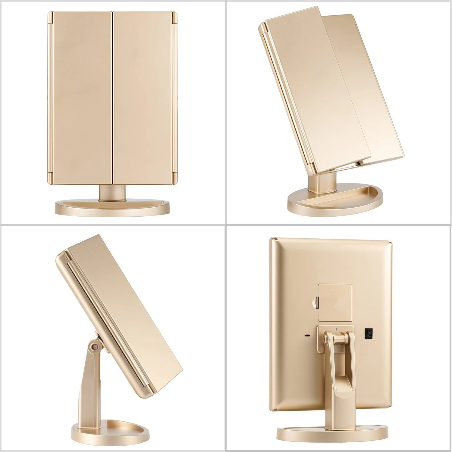 LED Make up Mirror trifold 3X 2X 1X Magnifying Mirrors with Touch Screen and 180 Adjustable Stand Vanity Mirror