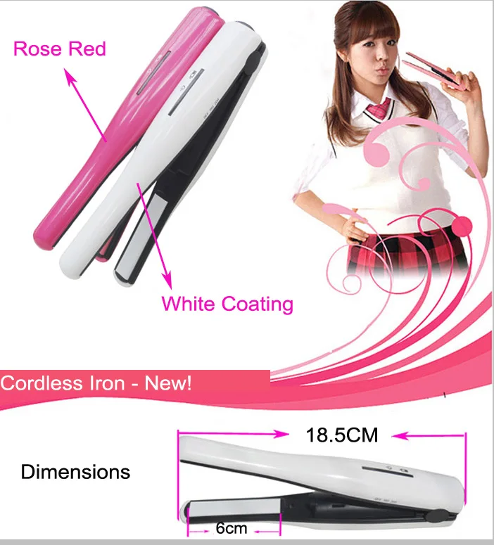 Professional adjustable mini cordless rechargeable hair straightener