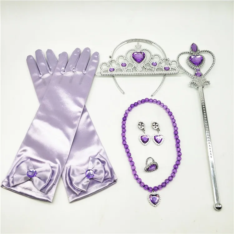 SUNSHINETEK 8 Pezzi Princess Dress Up Accessories Set Corona Anello Bacchetta Magica e Collana per Ragazze Viola orecchino 