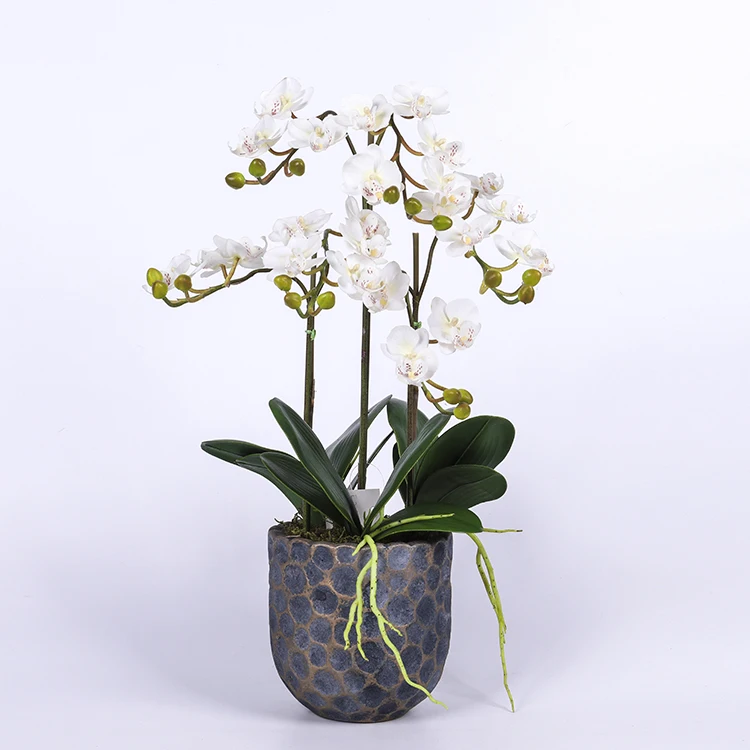 Pot Plant Home Decorative White Artificial Orchid Flowers Artificial