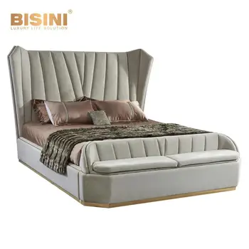 Italy Stylish Beige Leather Fabric King Size Bedroom Set Furniture New Design High Quality Post Modern Bed For Home Hotel Buy Italy Bedroom