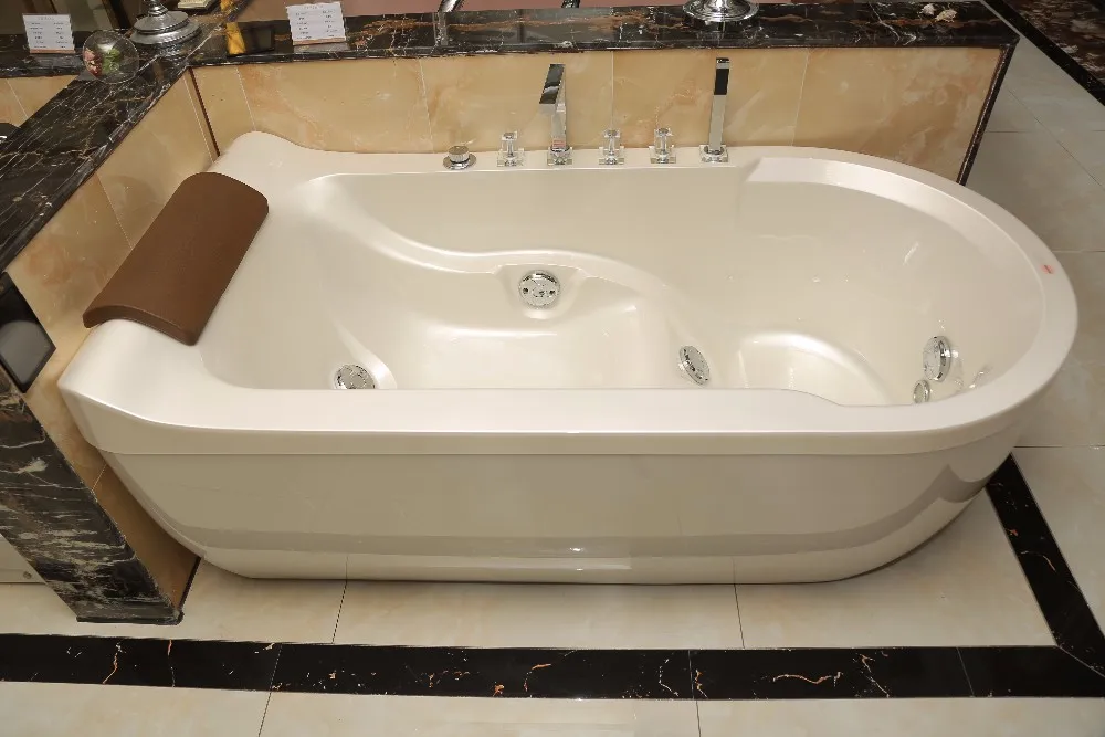 Oval Freestanding White Pure Acrylic Step Bathtub Air Jet Surf Jet