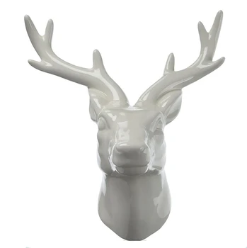 White Ceramic Deer Head Wall Decor With Gloss Finish Modern Animal Heads Reindeer White Ceramic Deer Head Wall Decor With Gloss Finish