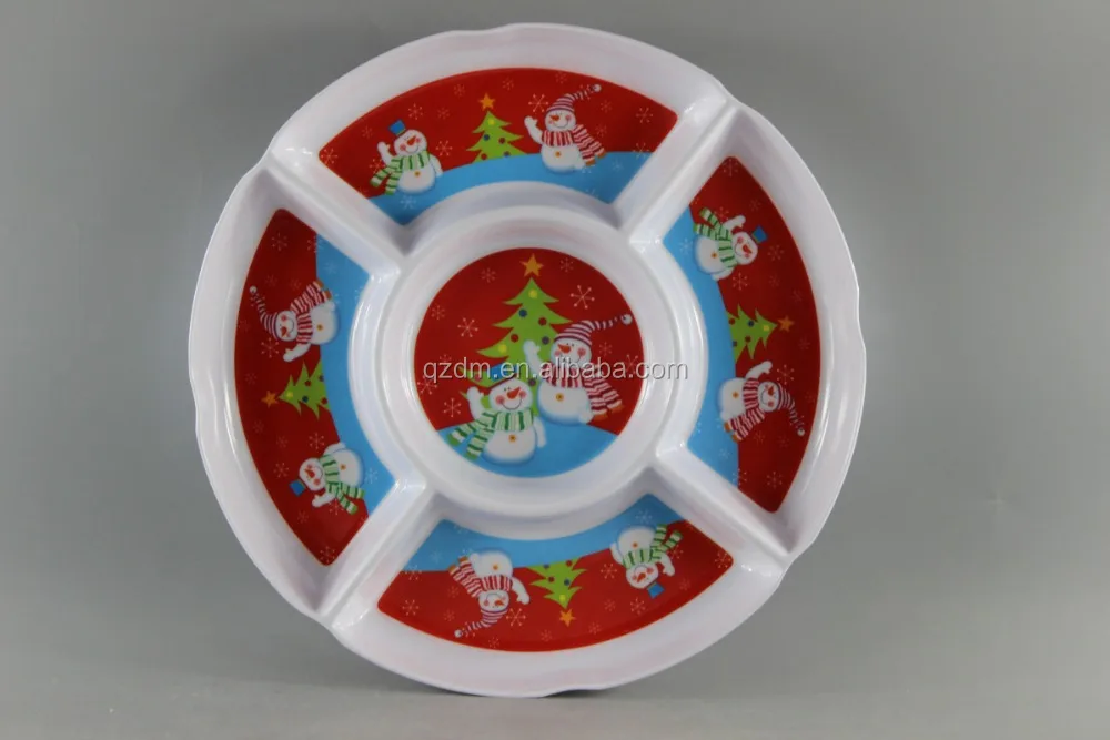 Round Shape Melamine 5 Section Plate,Xmas Division Tray