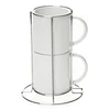 Sublimation Stacking Blank Ceramic 10oz Coffee Mug Set of 2 pieces with Chrome Metal Rack