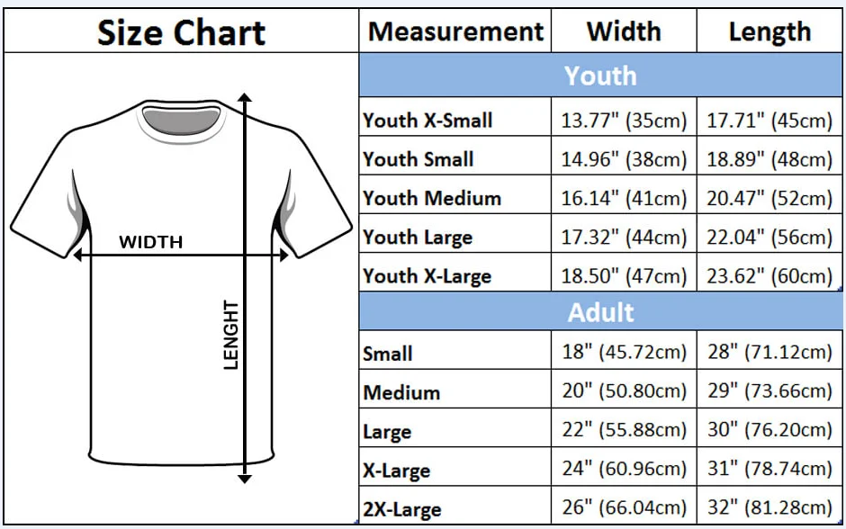 Large T Shirt Size Chart