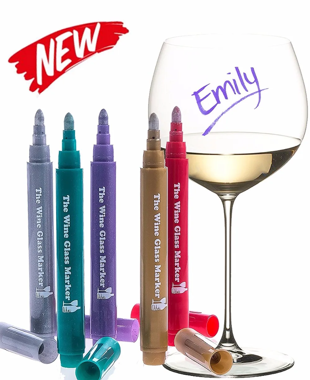 Amazon Hot Selling Nontoxic Wine Glass Marker Pens,Metallic Wine Glass