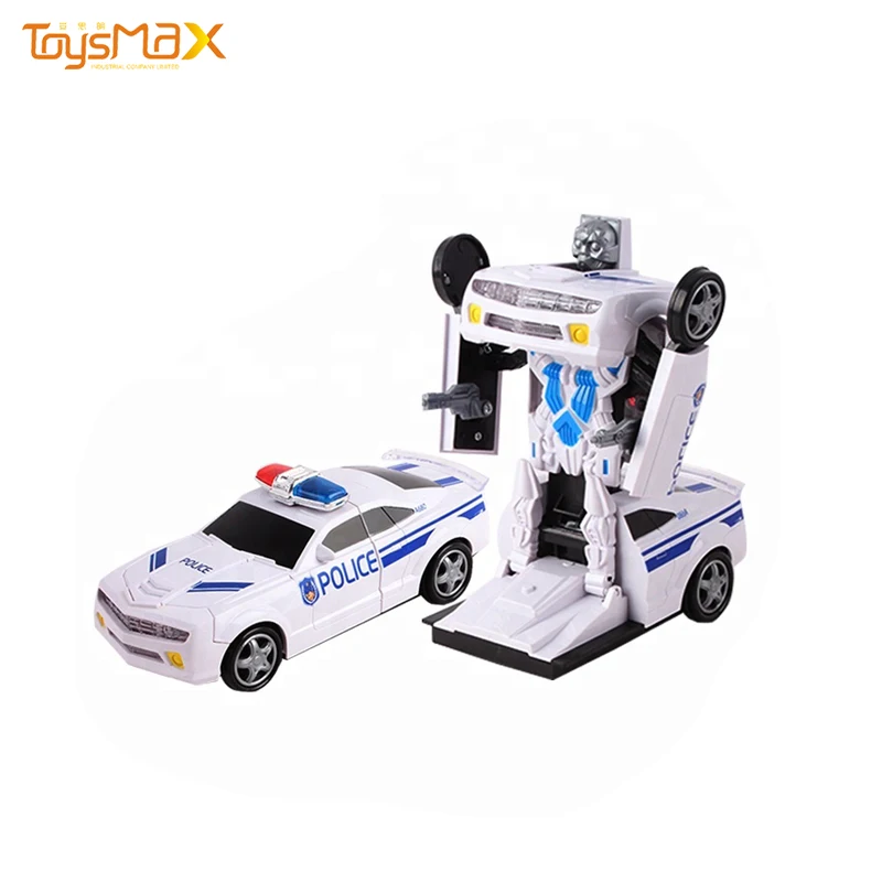 RC Robot Universal Deformation Transform Police Car With Light Music For Children Gifts