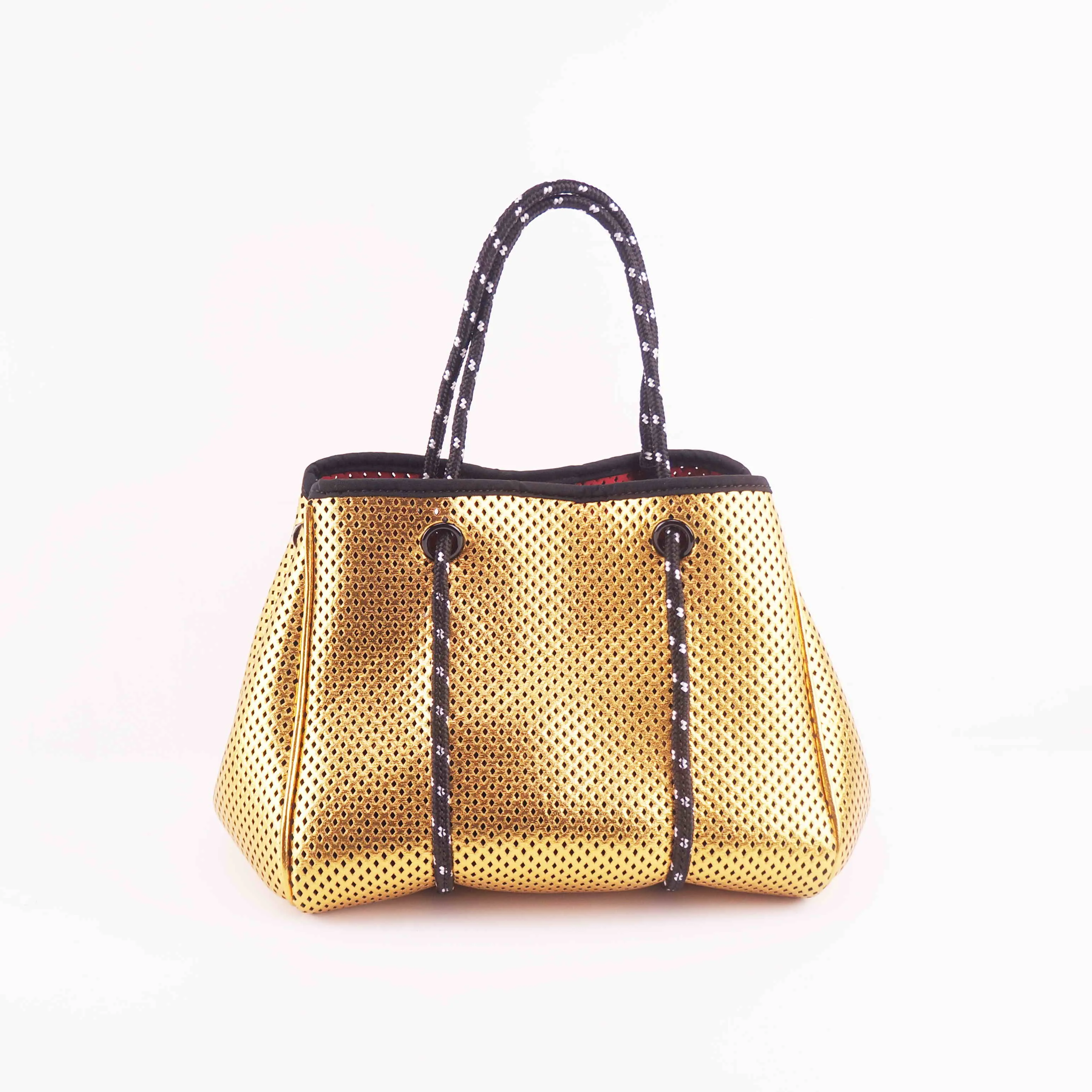 Golden Color Perforated Neoprene Shopping Handbag Beach Tote Bag For ...
