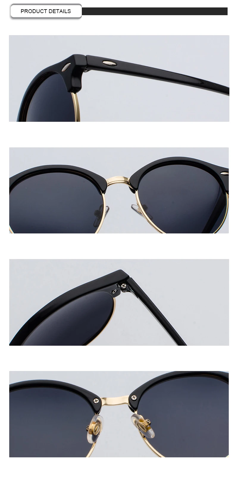 Brand Designer Round Semi Frame Men Polarized Ladies Shades Sunglasses