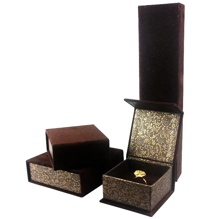 Fancy Paper Velvet Flip Top Jewelry Box With Catch Jewelry