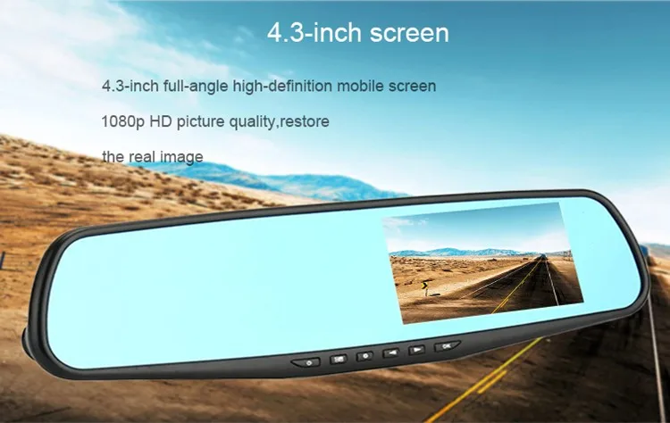 Full HD 1080P Dash Cam Auto 4.3 inch Rearview Mirror Digital Video Recorder Dual Lens Car Dvr Camera