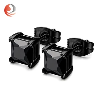 Square Cubic Zirconia For Men Women Black Diamond Stud Earrings Square Cubic Zirconia For Men Women Black Diamond Stud Earrings