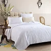 Hot sale 100 percent cotton white solid embroidery stitching 3pc quilt plain bedspread for home hotel