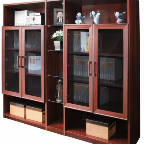 Brown Color elegant with glass door library bookcase with doors