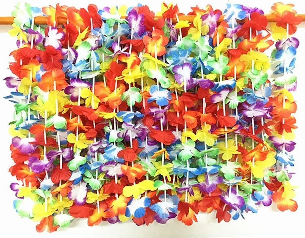 36 Counts / 3 Dozen 39'' Silk Hawaiian Leis Necklace Tropical Hawaiian Luau Flower Lei Party Favors Hula Party Leis Necklaces Floral Leis Luau Party (36pcs Multicolor)