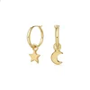Fashion Brass Jewelry Minimal Dainty Gold Plated Women Cute Girls Small Hoop Earrings Charm Mini Star and Moon Earrings