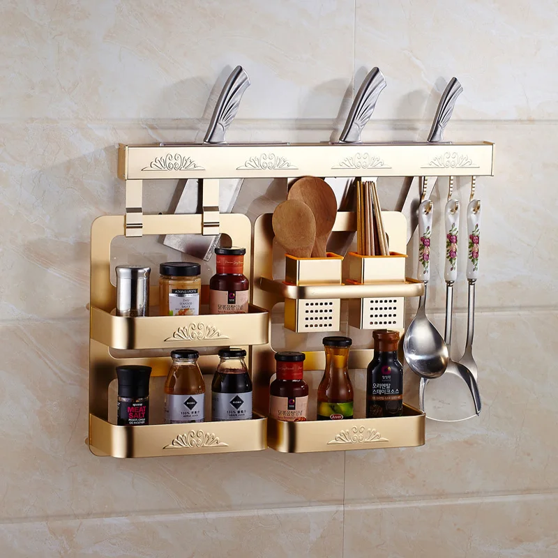 Golden Wall Mounted Ruang Aluminium Bumbu  Dapur  Organizer 