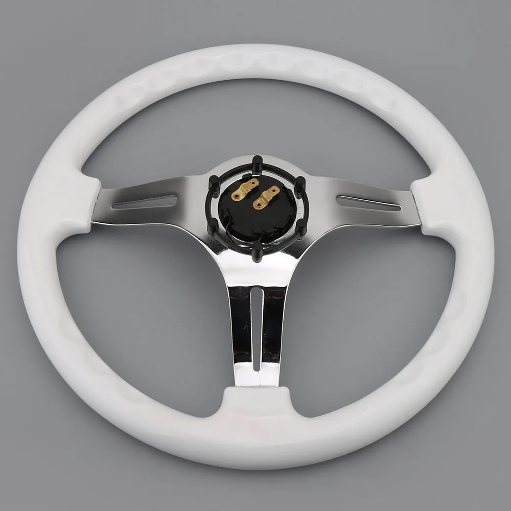 350mm Abs Plastic White Car Steering Wheel,Red Chrome Car Racing