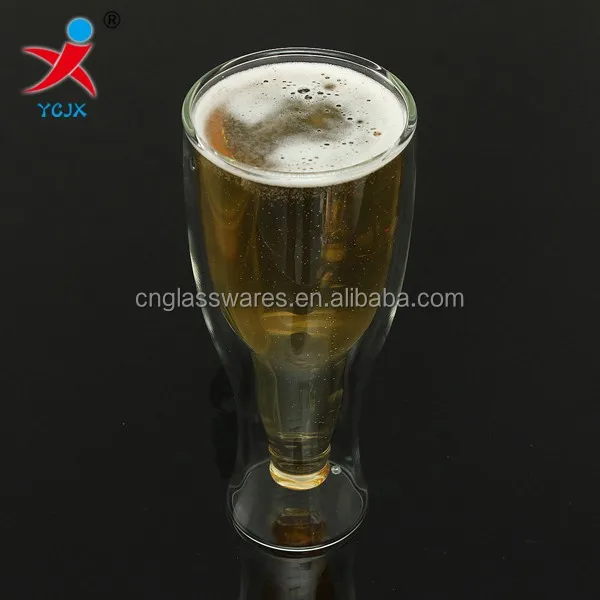 مصنوعة يدويا مقاومة للحرارة بيركس جدار مزدوج الزجاج النبيذ البيرة الكؤوس/جدار مزدوج الزجاج للبيرة