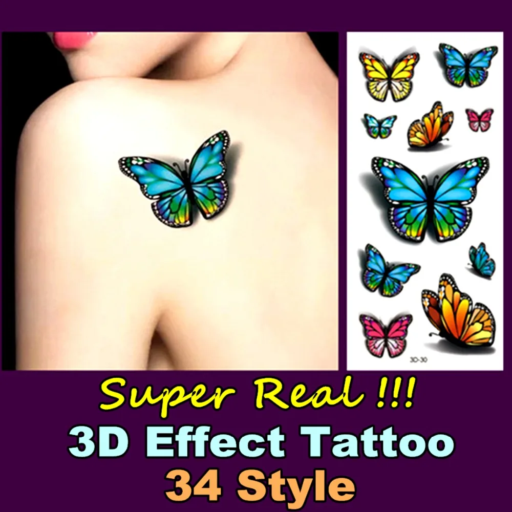 Real 3d Temporary Body Art Flash Tattoo Stickers 19 9cm Summer Beach 34 Style Waterproof Tatto