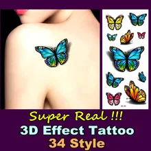 Lifelike 3D Tattoo 20 Types Spider Rose Butterfly Make Up Sticker 19*9cm Waterproof Summer Beach Party Temporary Body Art