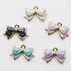 High Quality Fashion Golden Tone Alloy Enamel Polka Dots Bow Pendants Butterfly Charms For Girl's Necklace Bracelet Making