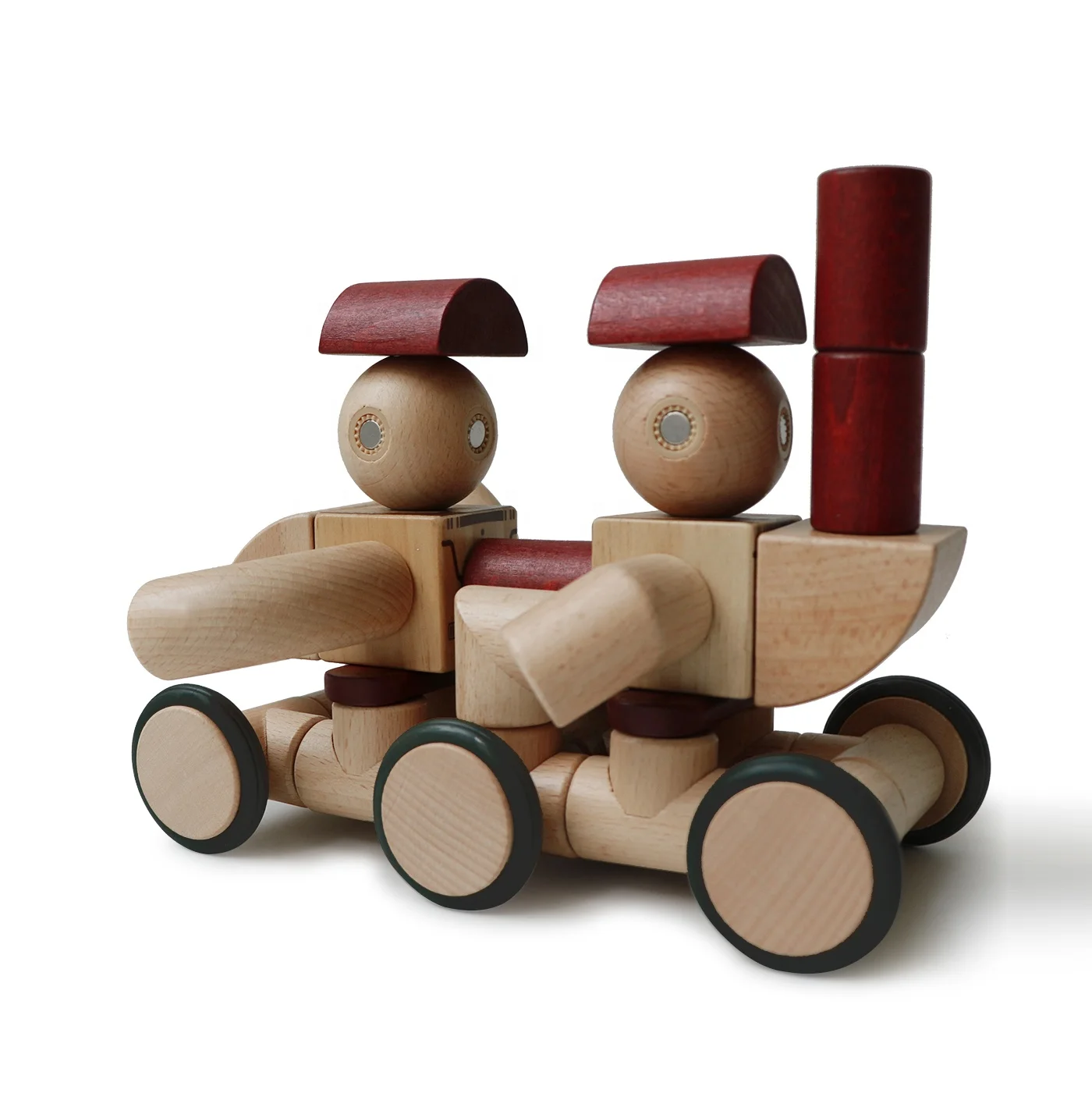 2019 新设计智能机器人火车套件木制磁块玩具为孩子 