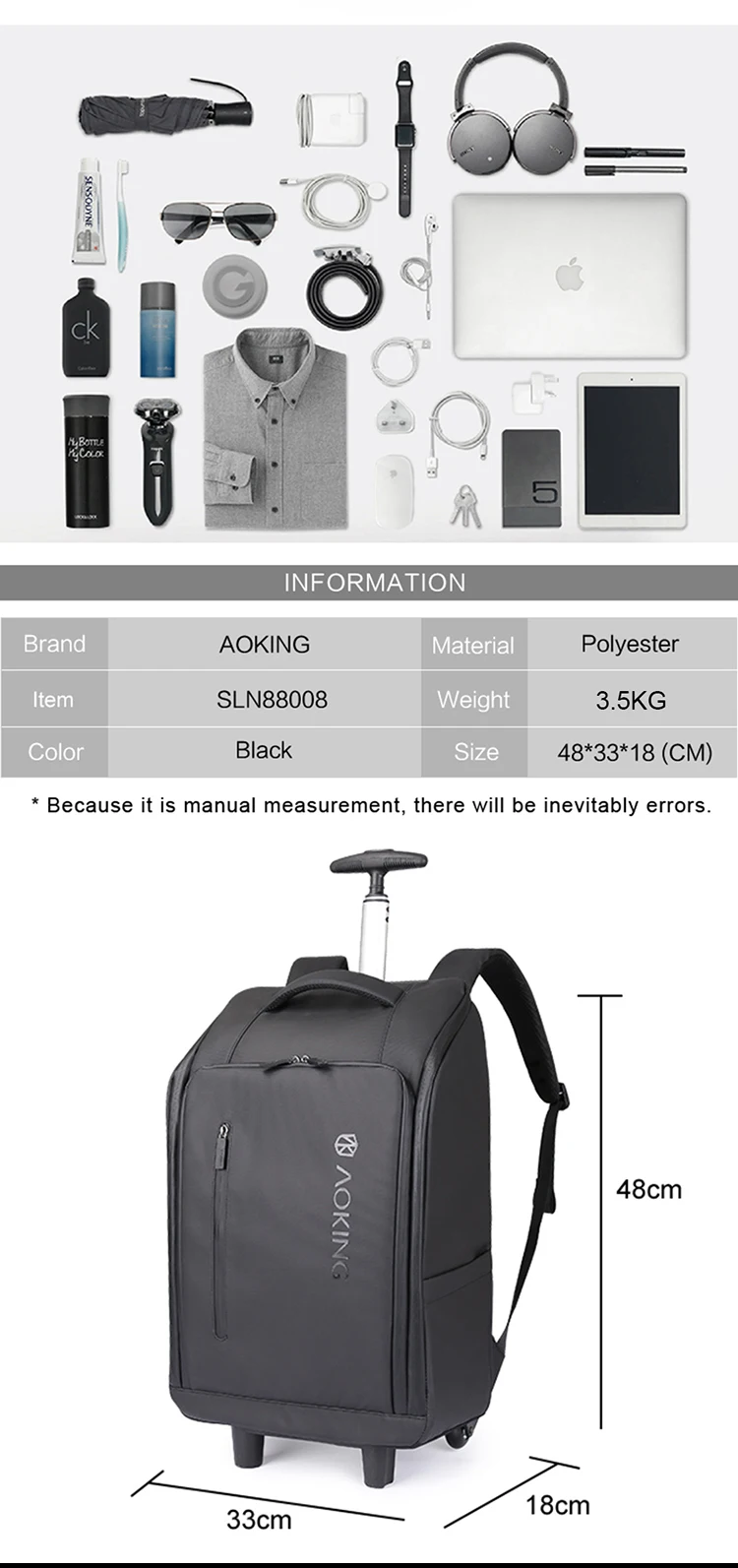 aoking rolling wheeled backpack