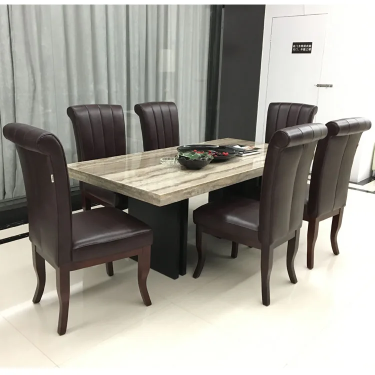 Modern Italian Style Dining Room Furniture Elegant Table With Chairs And Marble Top Wooden