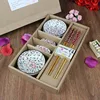 ceramic tableware 6PCS sets Japanese style Cherry chopsticks dishes and chopsticks holder party door gift