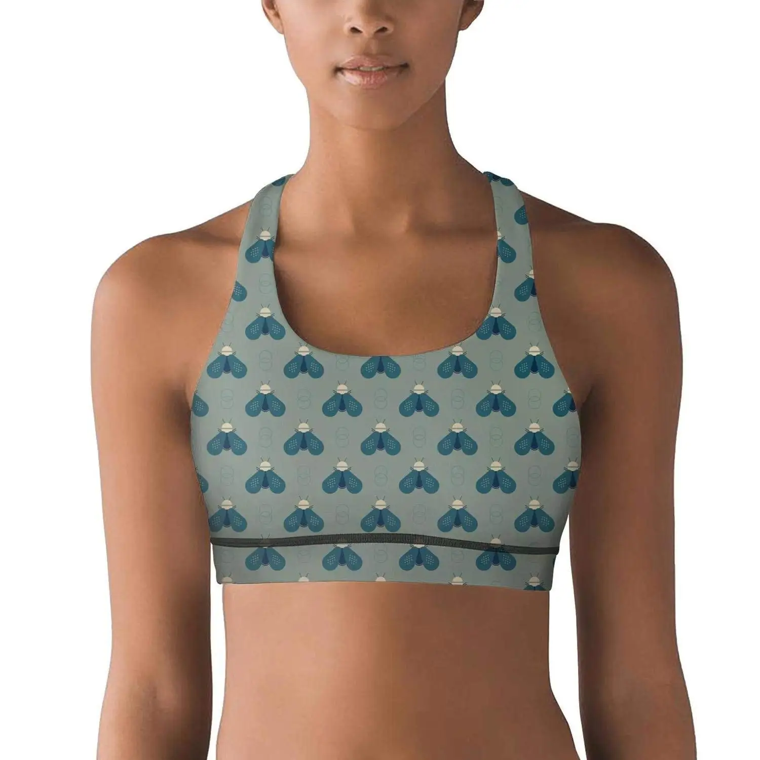 Lkegc Womens Geometric bee Killer Breathable Printed Sports Yoga Seamless Gym Workout Bra