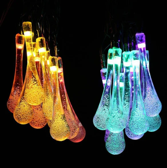 Outdoor Waterproof Multicolor Water Drop LED Holiday Christmas Decoration Solar String Light