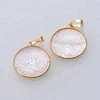 Wholesale Golden Brass Edging Carved Mother Of Pearl Shell Round Coin Charm Cross MOP Pendants For Jewelry Making