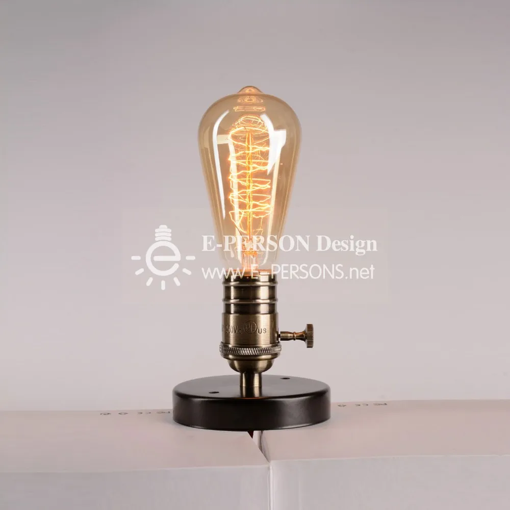 Lighting Vintage Industrial Table Light Edison Bulb Wooden Desk Lamp