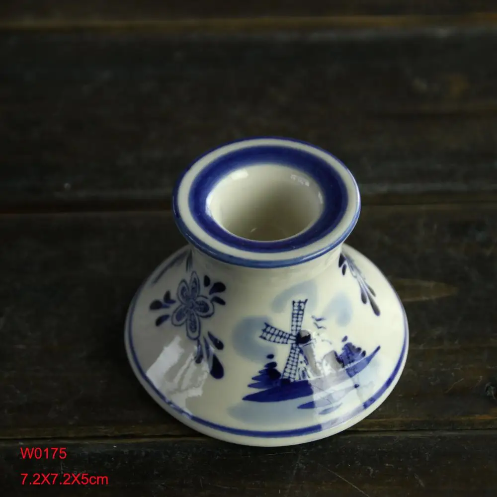 ceramic blue and white stoneware candle holder